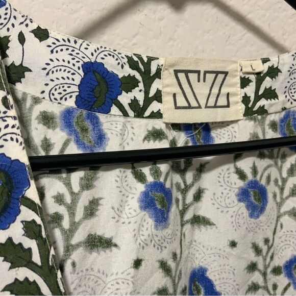 SZ Blockprints Blue Floral Midi A-Line Cotton Dress - Size Large - Picture 5 of 7